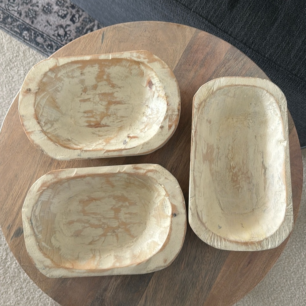 Hand carved white wood bowls, set of 3